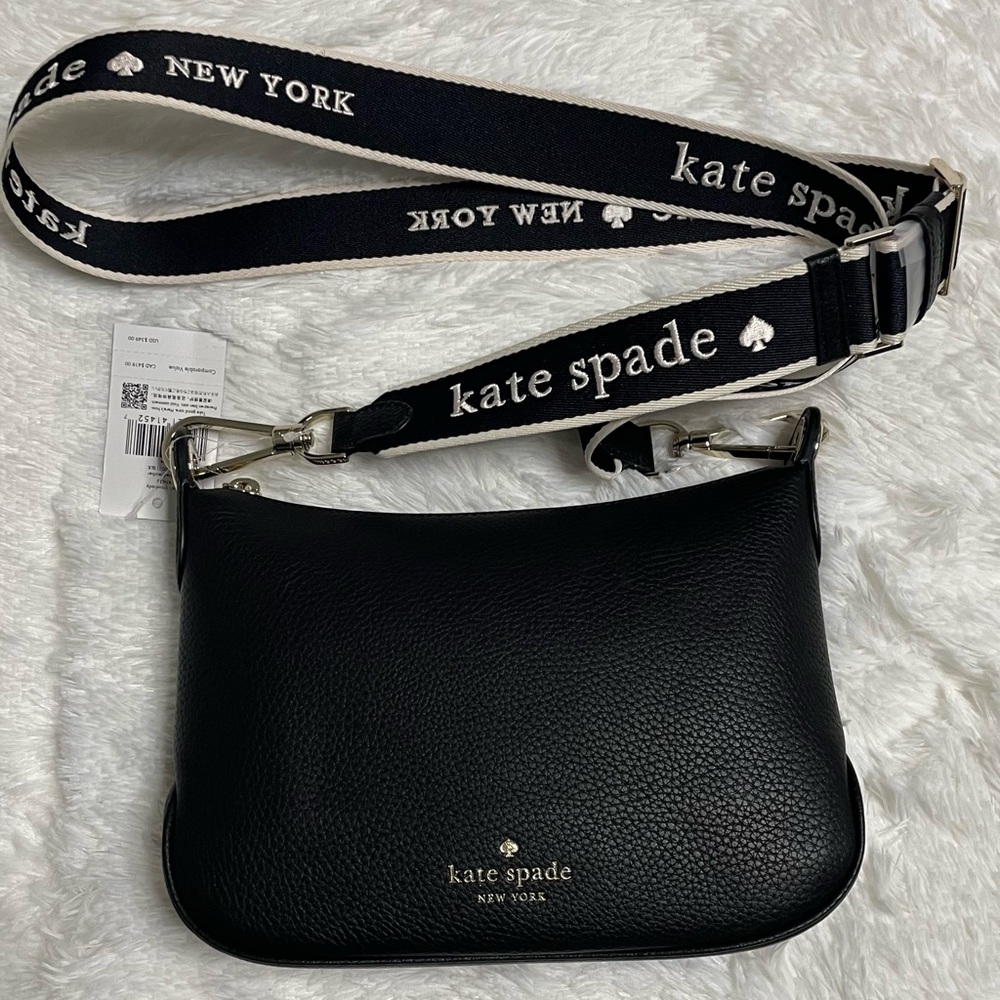 kate spade Black Pebbled Leather Crossbody with Logo Strap